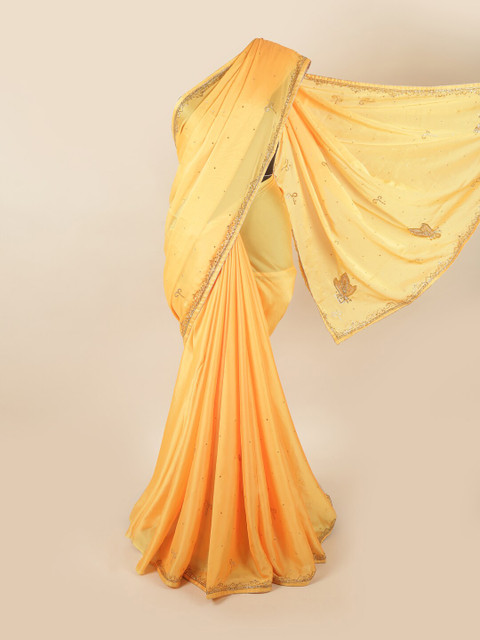 

Pothys Yellow & Gold-Toned Embellished Beads and Stones Saree
