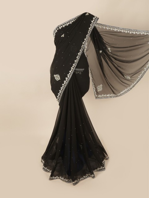 

Pothys Black & Silver-Coloured Embellished Beads and Stones Saree