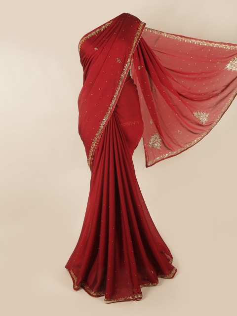 

Pothys Maroon & Gold Embellished Beads and Stones Saree