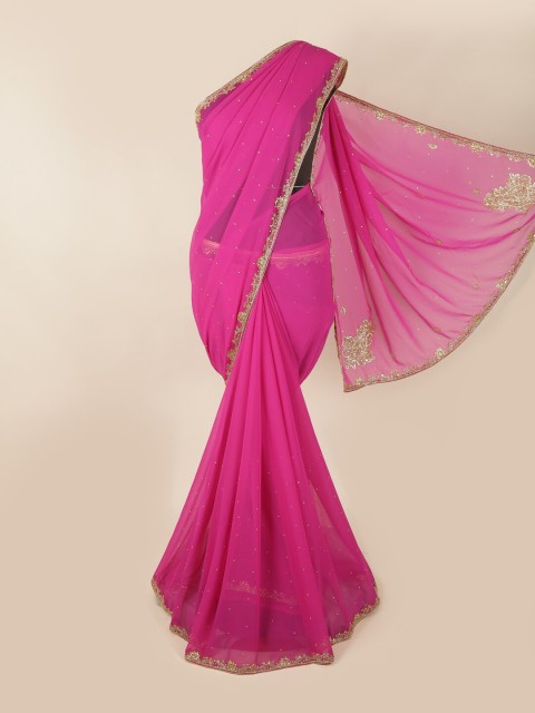 

Pothys Pink & Gold-Toned Embellished Saree