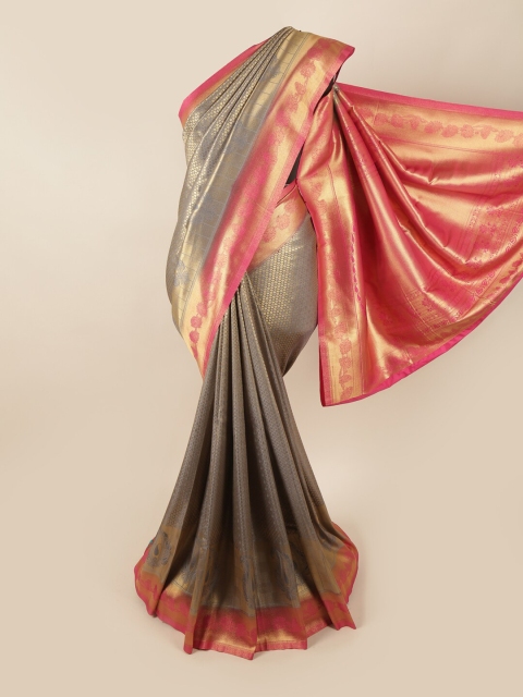 

Pothys Grey & Pink Ethnic Motifs Zari Art Silk Banarasi Saree