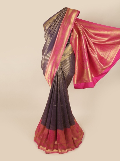 

Pothys Navy Blue & Pink Ethnic Motifs Art Silk Banarasi Saree