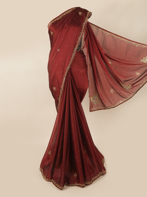 

Pothys Maroon & Gold-Coloured Embellished Beads and Stones Saree