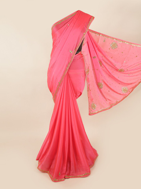 

Pothys Pink & Gold-Toned Embellished Georgette Saree