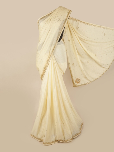 

Pothys Cream-Coloured & Gold-Toned Embellished Saree