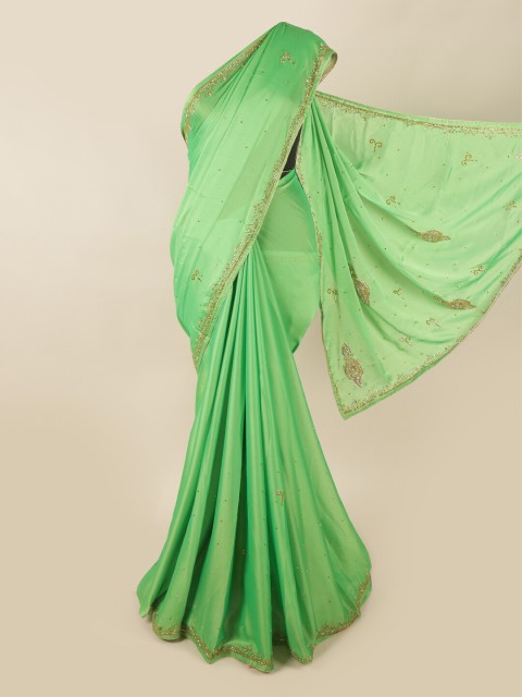 

Pothys Green & Gold-Toned Embellished Beads and Stones Saree