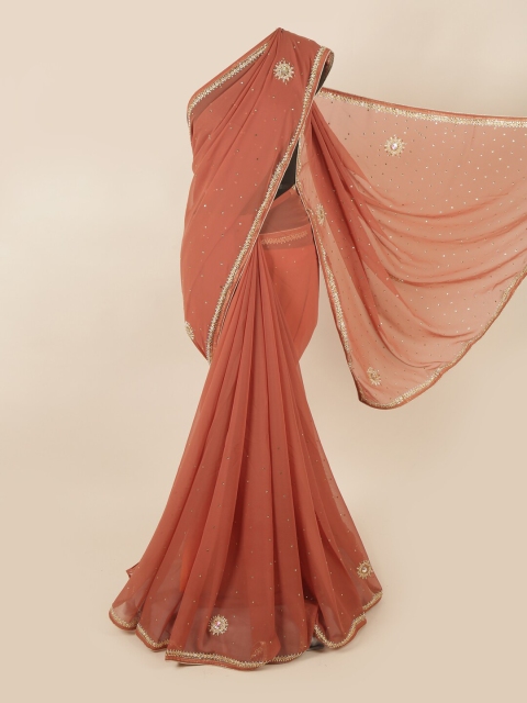 

Pothys Rust & Silver-Toned Embellished Beads and Stones Saree