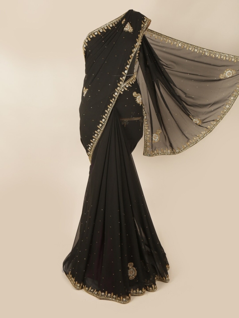 

Pothys Black & Gold-Toned Embellished Beads and Stones Saree