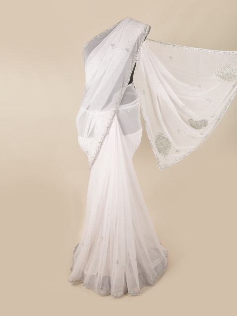 

Pothys White & Silver-Coloured Embellished Beads and Stones Saree