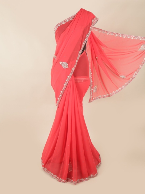 

Pothys Pink & Silver Embellished Beads and Stones Saree