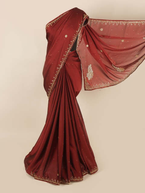 

Pothys Maroon & Gold Embellished Poly Georgette Saree