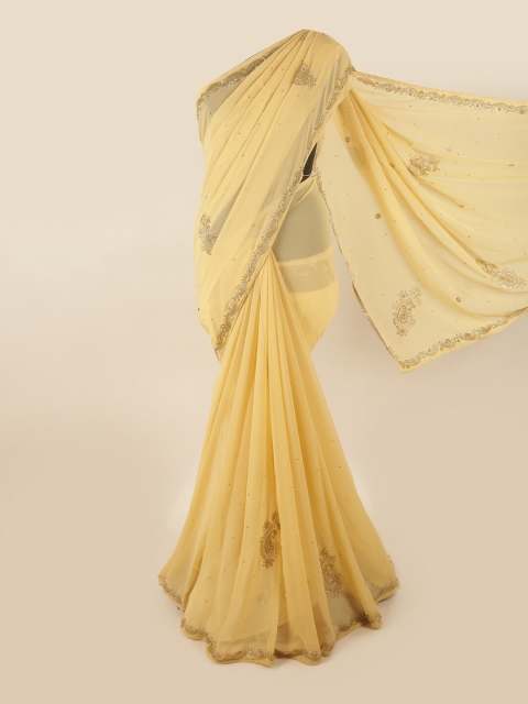 

Pothys Yellow & Gold-Toned Embellished Saree
