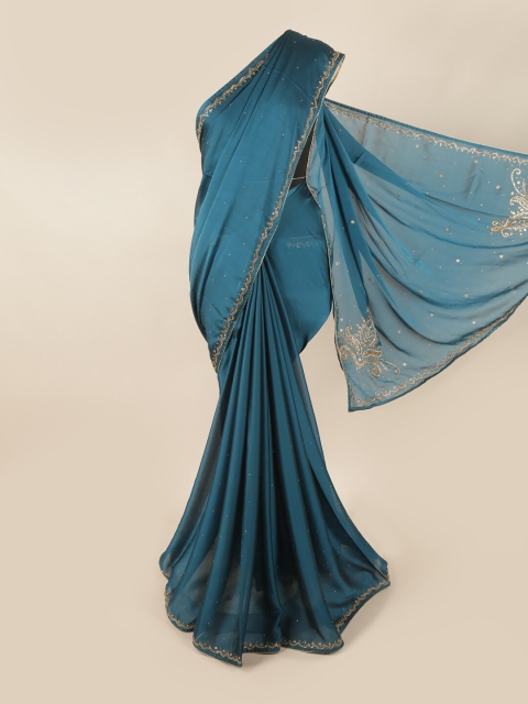 

Pothys Blue & Gold-Toned Embellished Beads and Stones Saree