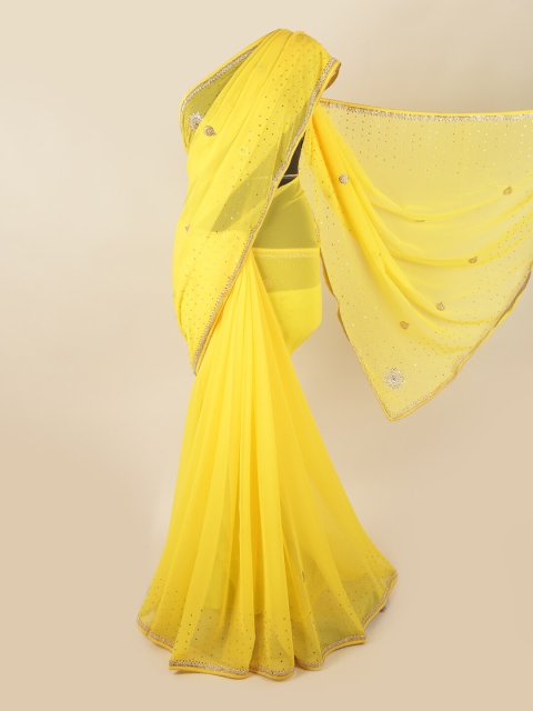 

Pothys Yellow & Gold-Toned Embellished Beads and Stones Saree