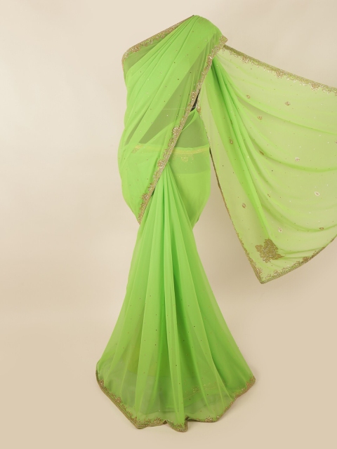 

Pothys Green & Gold Embellished Beads and Stones Saree