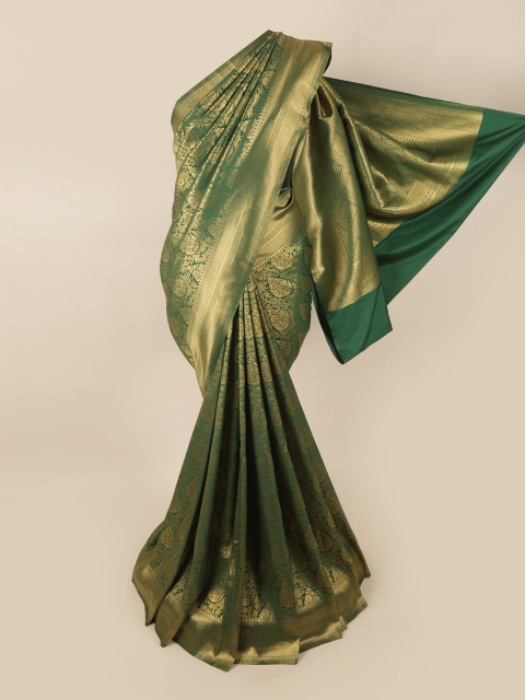 

Pothys Green & Gold-Toned Ethnic Motifs Art Silk Banarasi Saree