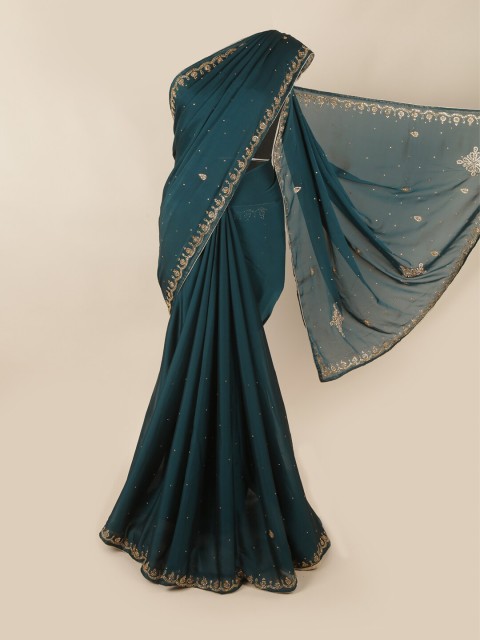 

Pothys Green & Gold-Toned Embellished Saree