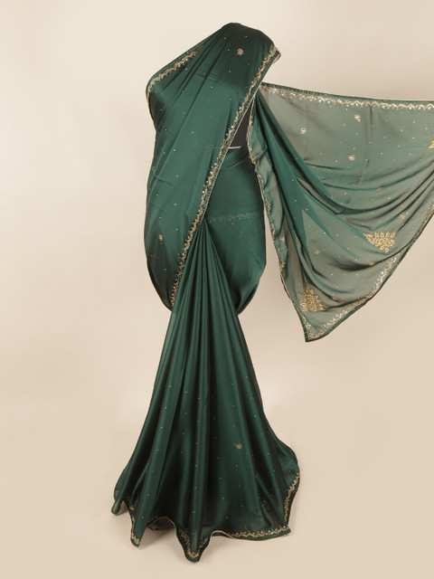 

Pothys Green & Gold-Toned Embellished Beads and Stones Saree