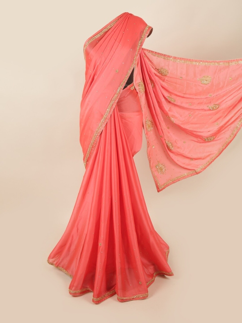 

Pothys Pink & Gold-Coloured Embellished Beads and Stones Saree