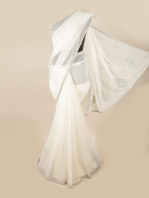 

Pothys White & Silver Embellished Beads and Stones Saree