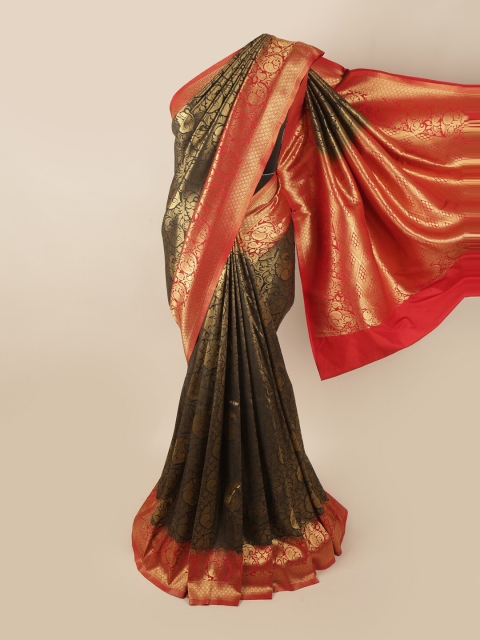 

Pothys Black & Red Ethnic Motifs Art Silk Banarasi Saree