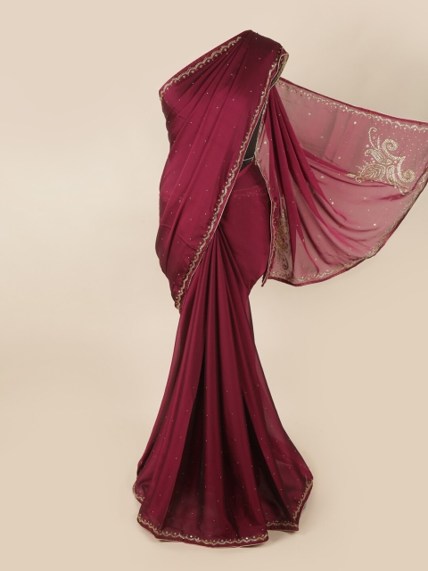 

Pothys Purple & Gold-Toned Embellished Beads and Stones Saree