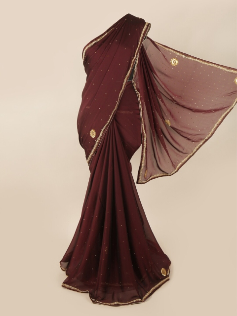

Pothys Brown & Gold Embellished Beads and Stones Saree