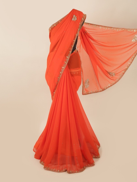

Pothys Orange Embroidered Georgette Saree