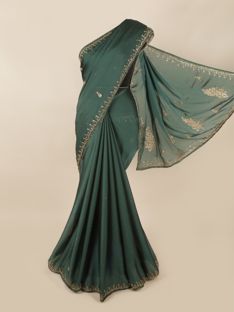 

Pothys Green & Gold-Toned Embellished Beads and Stones Saree