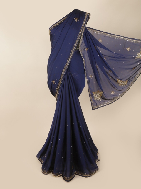 

Pothys Blue Embroidered Georgette Saree