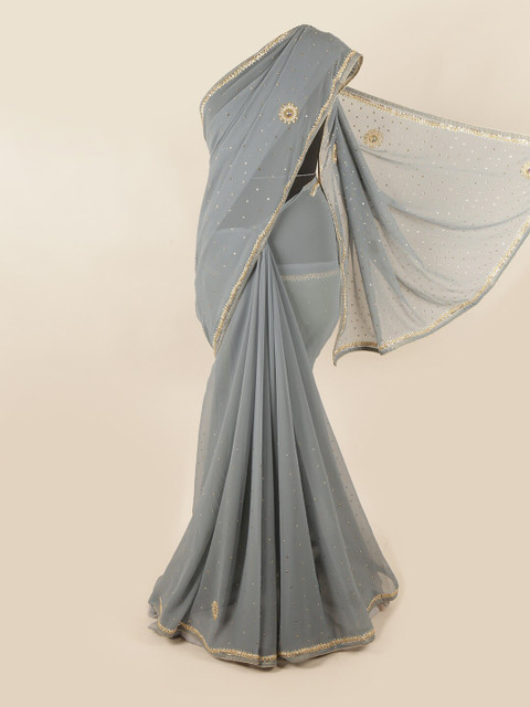 

Pothys Grey & Gold-Toned Embellished Saree