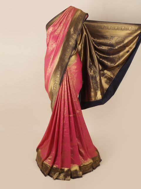 

Pothys Pink & Navy Blue Woven Design Zari Art Silk Banarasi Saree