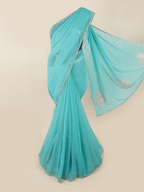 

Pothys Blue & Silver-Coloured Embellished Beads and Stones Saree