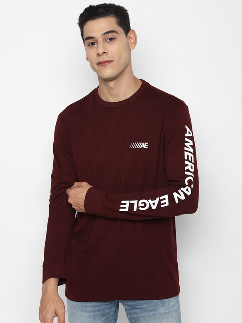 

AMERICAN EAGLE OUTFITTERS Men Burgundy & White Brand Logo Printed T-shirt