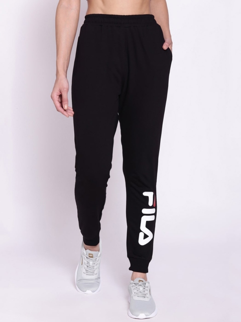 

FILA Women Black Brand Logo Printed Pure Cotton Joggers