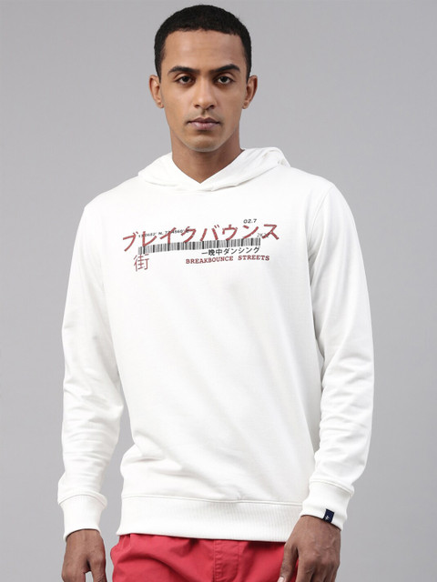 

Breakbounce Men White & Red Printed Hooded Sweatshirt
