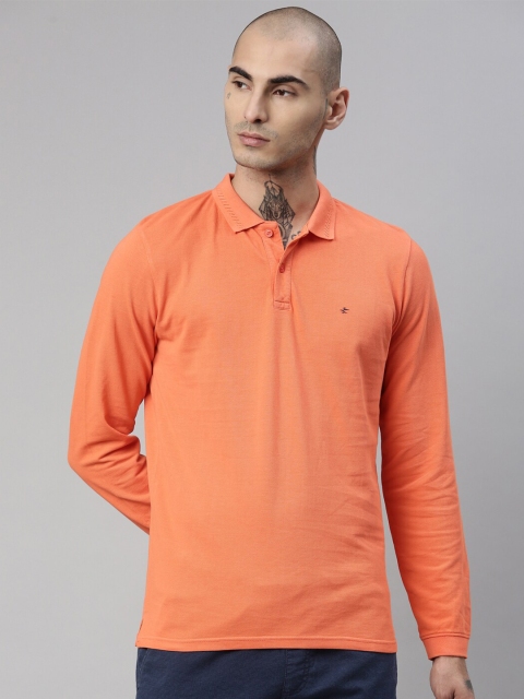 

Breakbounce Men Coral Solid Polo Collar T-shirt