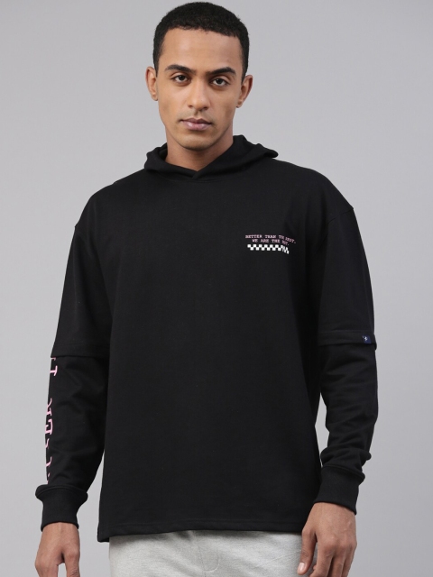 

Breakbounce Men Black Hooded Sweatshirt