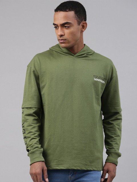 

Breakbounce Men Olive Green Hooded Sweatshirt