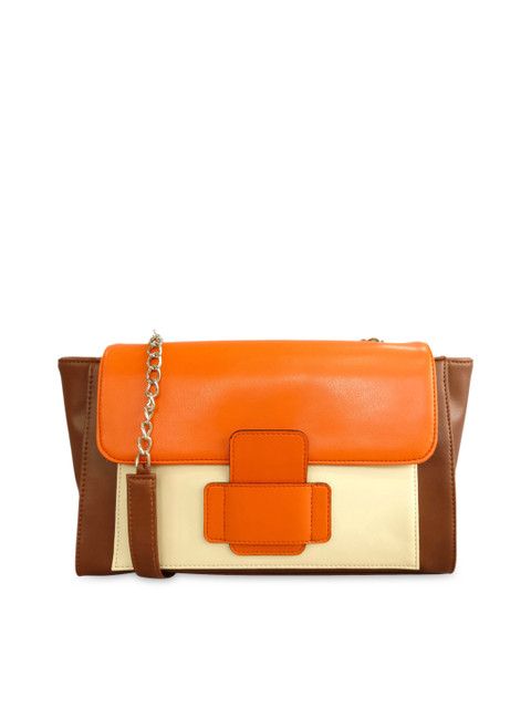 

Toteteca Brown & Orange Colourblocked Sling Bag