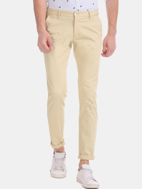 

Ruggers Men Beige Textured Slim Fit Trousers