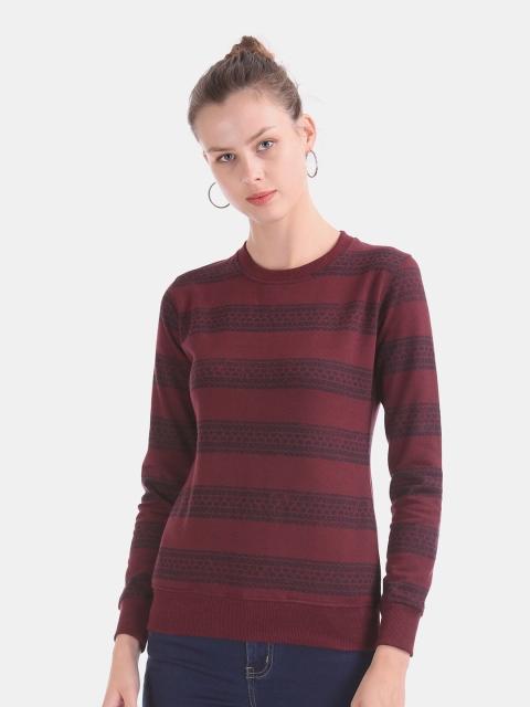 

Newport Women Maroon Striped Sweatshirt