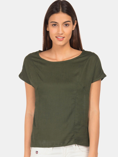 

Cherokee Women Olive Green Solid Regular Top