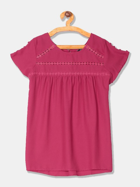 

Cherokee Pink Solid Lace Trim Woven Regular Top