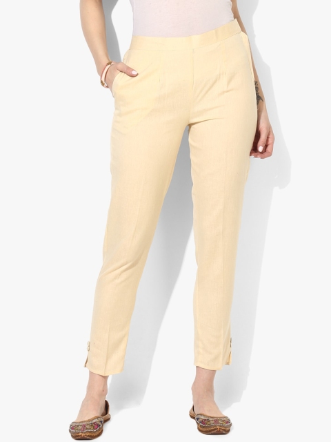 

Varkha Fashion Women Cream-Coloured Chambray Chinos Trousers
