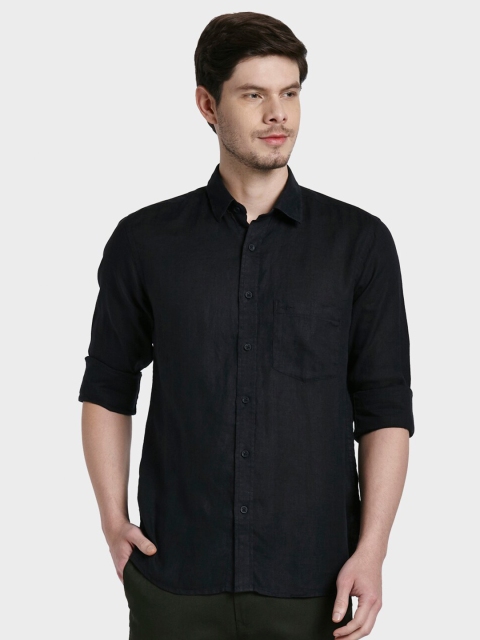 

ColorPlus Men Black Tailored Fit Opaque Linen Casual Shirt