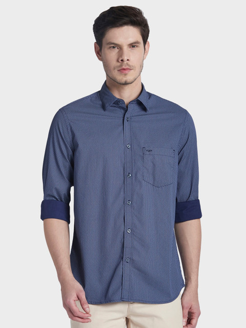 

ColorPlus Men Blue & White Tailored Fit Opaque Printed Cotton Casual Shirt
