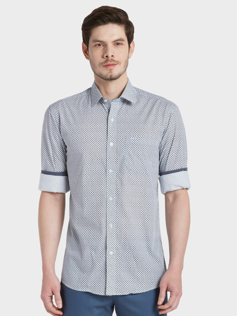 

ColorPlus Men White Tailored Fit Opaque Printed Casual Shirt
