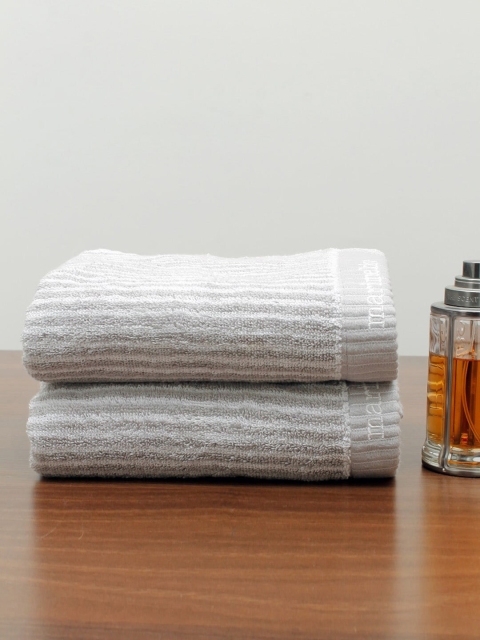 

AVI Living Unisex Set Of 2 Pinstripe 600 GSM Cotton Hand Towels, Grey