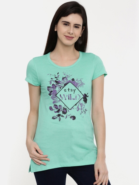 

Bitz Women Sea Green Printed Longline T-shirt